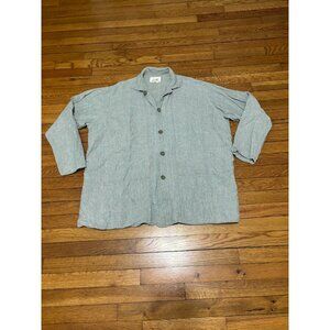 Flax by Angelheart Womens Button Down Shirt Medium Green Linen Oversized VTG 80s